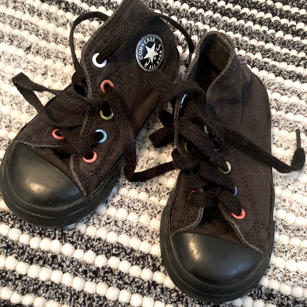 Toddler black converse high-tops with unique colored eyelets - Size 7